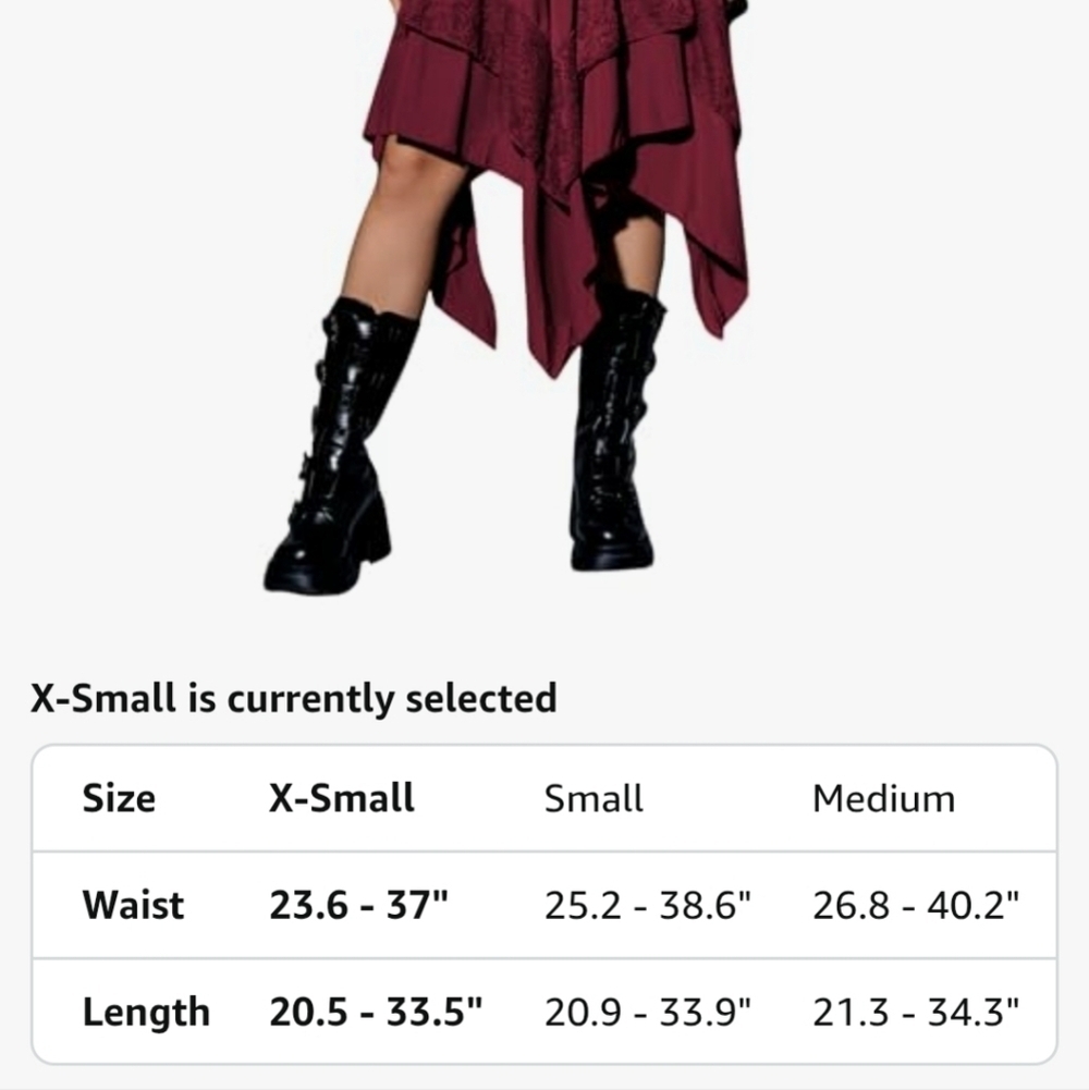 Burgundy Asymmetrical Hi Low Skirt With Lace Detail - Picture 7 of 16